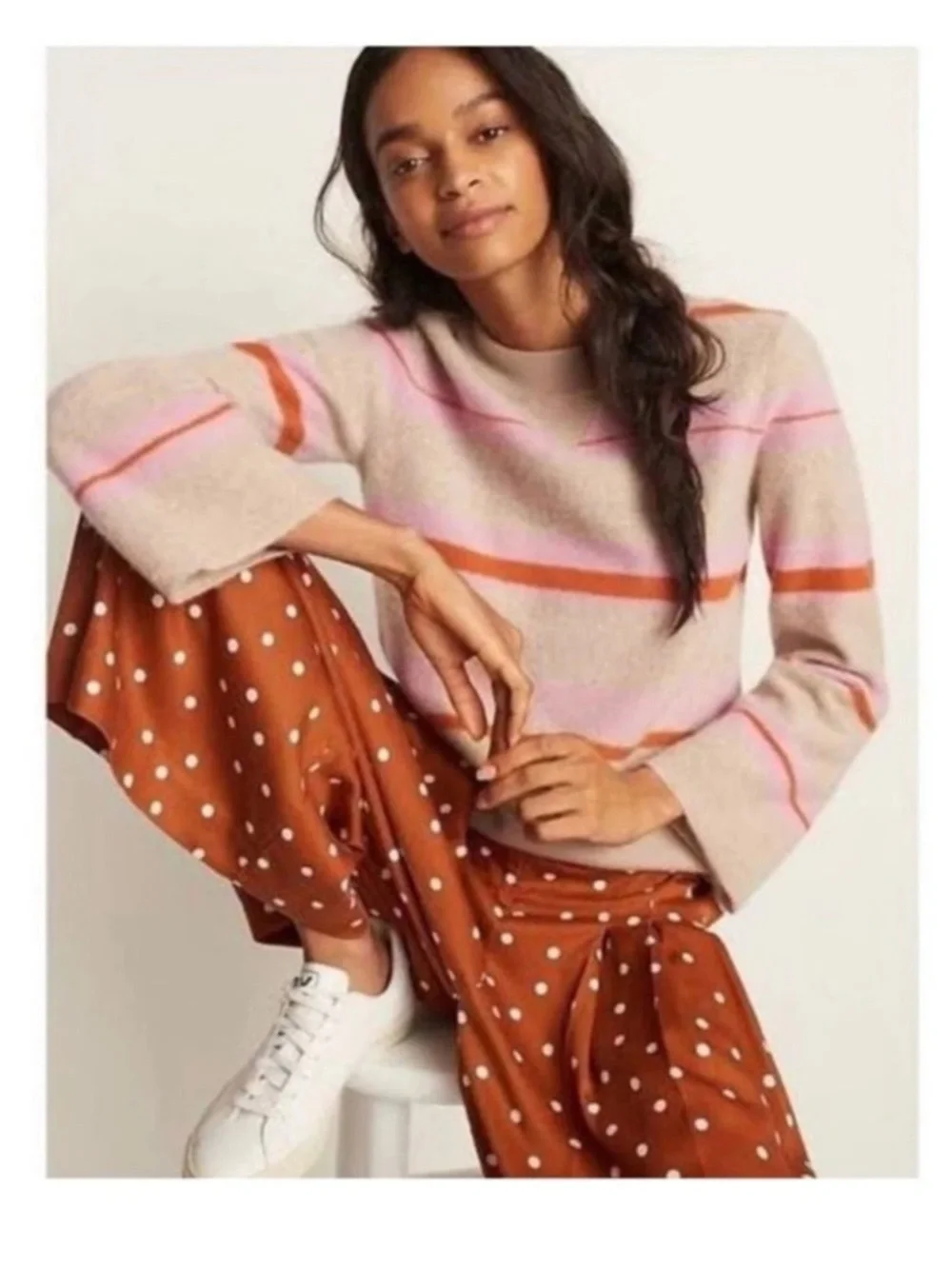 Anthropologie Rust Brown Polka Dot Wide-Leg Jumpsuit